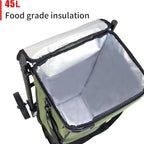 TMZ Heavy-Duty Foldable Shopping Cart with Removable Insulated Bag & Hooks - Lightweight 110 lbs Capacity Grocery Luggage Cart for Market, Travel, Laundry (Green)