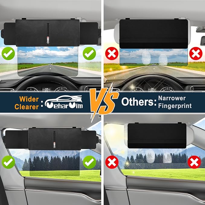 Veharvim Sun Visor Extender for Car with 2 Side Sunshade, Polarized UV400 Visor Extender Attachment for Car Visor with PC Lens,Anti-Glare for Safe Driving (2 Side Panel) (Red Zipper, Universal(2Pack))