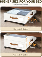 Under Bed Storage with Wheels, 10 inches Under Bed Storage Containers, 65L XXL Large Adjustable Underbed with Lids, Rolling U