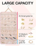 BAGSMART Hanging Jewelry Organizer Storage Roll with Hanger Metal Hooks Double-Sided Jewelry Holder for Earrings, Necklaces, 