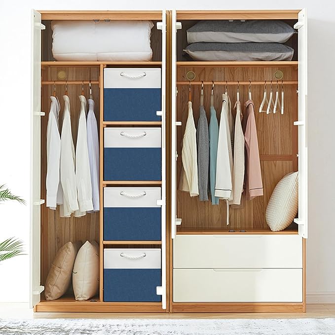 13x13 Storage Cube Bins 4Pack,Collapsible Cube Storage Organizer for Closet, Fabric Storage Box w/ Rope Handles, Foldable Sto