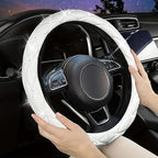 SuperKaKa Steering Wheel Cover, Auto Cute PU Diamond Bling Breathable Soft Comfort Leather Car Interior Accessories Sparkly F