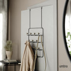 Umbra Estique Over The Door Coat Rack & Multi-Use Organizer, for Coats, Bags, Hats & More, Black/Walnut