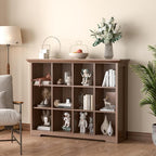 OSCHF Cube Shelf Bookcase with Base - Wooden 3 Tiers Floor Standing Low Storage Cabinet for Home and Office, 12-Cube Lattice 