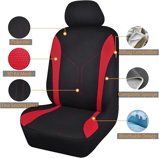 Flying Banner Car Seat Covers Front Seats and Rear Bench Mesh Fabric Rear Bench Split Polyester Cover Easy Installation SUV C