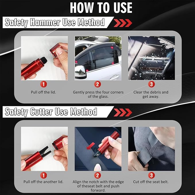[4 Pack] 2026 Upgraded Safe Hammer Window Breaker Seatbelt Cutter, 2-in-1 Car Hammer Glass Breaker Seatbelt Cutter Emergency 