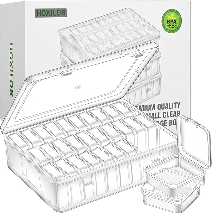 Bead Organizer Box, 90pcs Small Clear Plastic Storage Containers, Craft Storage Box Features Hinged Lid and Labels, Mini Boxe