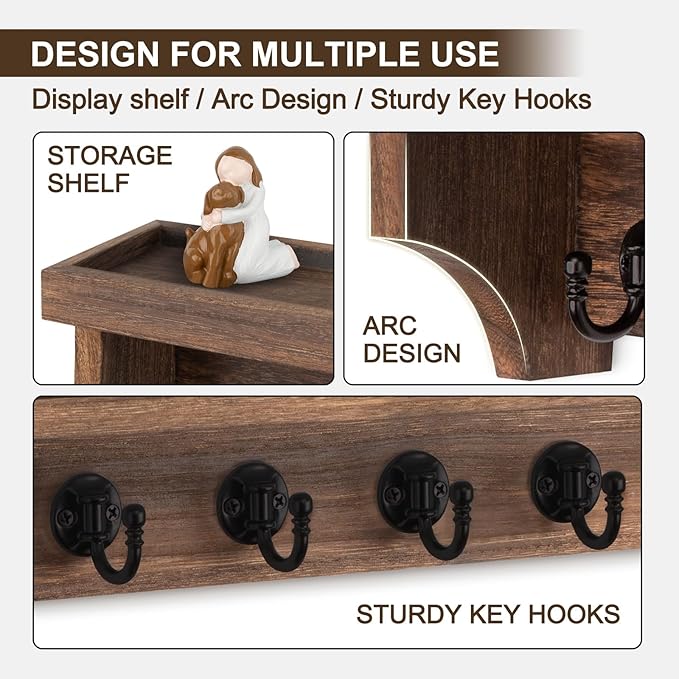 Key and Mail Holder Wall Mount, Key Holder with Shelf and Mail Organizer Wall Mount. Mail Holder with 5 Hooks for Coat, Dog L