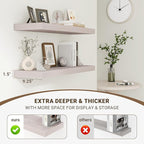 16 Inch Floating Shelves, 3D Textured Wood Grain, 16"x9.25"x1.5" Inch Deep Floating Shelves for Wall, Wooden Shelves for Bath