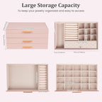Dajasan Jewelry Box Organizer, 3-Tier Jewelry Storage Organizer with 2 Drawers, Large Jewelry Box for Girls Women, PU Leather