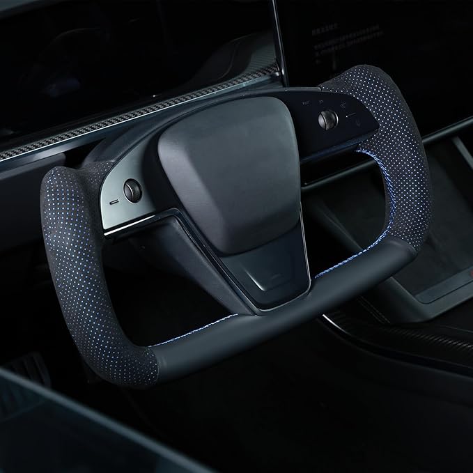 MEWANT Hand Stitched Tesla Model S Yoke Steering Wheel Cover Wrap for Tesla Model S 2021-2023 / Model X 2021-2023 Tesla Yoke Steering Wheel Accessories