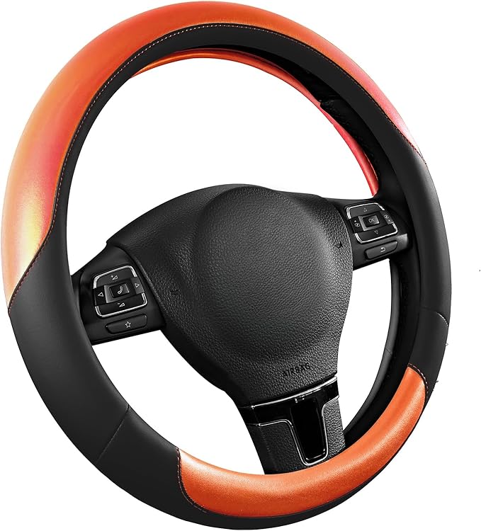 Road Comforts Steering Wheel Cover – Breathable Leather Steering Wheel Cover, Anti-Slip Grip, Universal Fit 14.5” to 15”, Hea