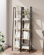 Hzuaneri Ladder Shelf, Bookshelf Bookcase, Freestanding Corner Storage Shelve with 2 Hooks for Home Office, Living Room, Kitc
