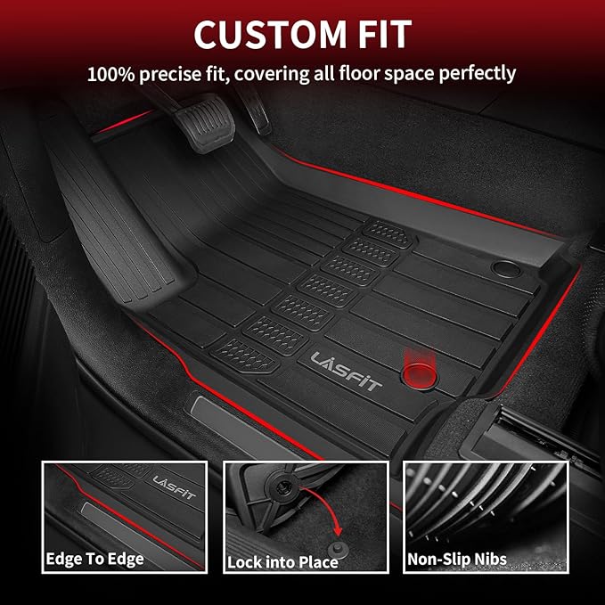 LASFIT Floor Mats for Jeep Grand Cherokee L 2021-2025 2026 7 Seat (NOT Fit for 6-Passenger) All Weather TPE Custom Fit Car Mats Floor Liners 1st & 2nd & 3th Row, Black