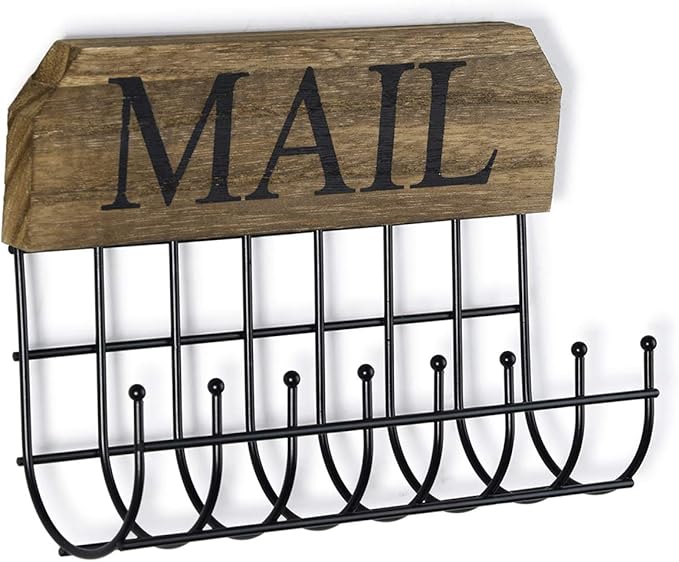 SRIWATANA Rustic Mail Holder Organizer, Key Holder Wall Mount Mail Sorter for Hallway Foyer and Home Decoration - Carbonized 