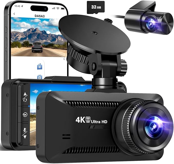 Dash Cam Front and Rear 4K/1080P, Dash Camera for Cars Build in WiFi, Full HD Dash Cam with APP Control, 3.94'' IPS Screen Da