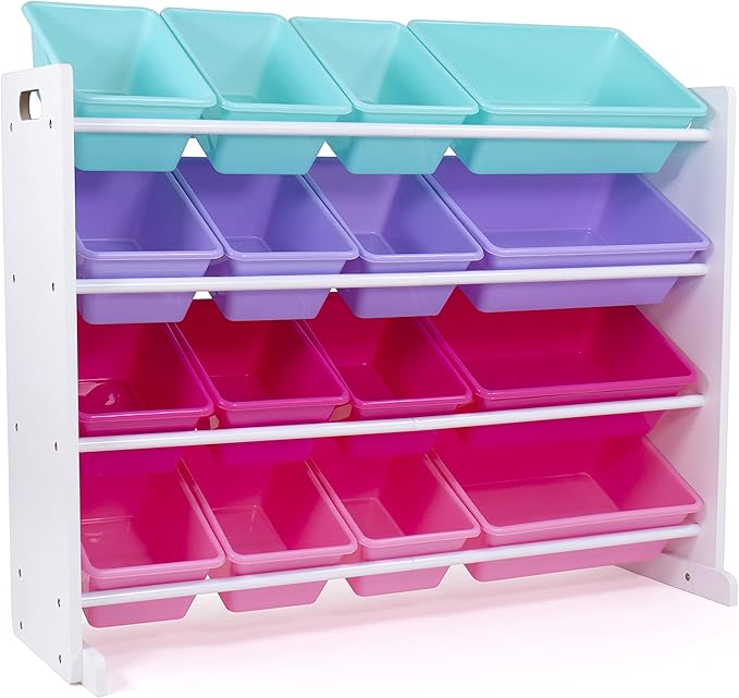 Humble Crew Supersized Toy Storage Organizer with 16 Removable Bins, White/Blue/Pink/Purple – Large Toy Storage for Toddlers 