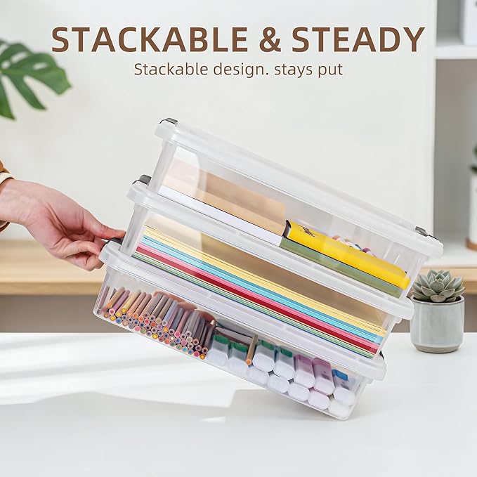 Citylife 6 PCS Clear Plastic Container Clip Box with Latching Lids, Stackable Document Paper Protectors Organizer Container f