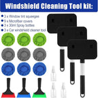 18PCS Windshield Cleaner Tool, Inside Car Window Cleaning Tool with 3 Window Tint Squeegee, 9 Microfiber Pads and 3 Spray Bottles for Car Windshield Window, Mirror, Glass Door