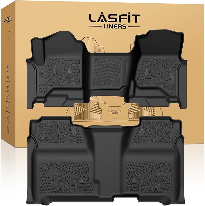 LASFIT Floor Mats 2014-2018 for Chevy Silverado/GMC Sierra 1500, 2015-2019 2500HD 3500HD, Crew Cab Only/Bench Seat, All Weather TPE Custom Fit Car Floor Liners, with Carpet Floor Only