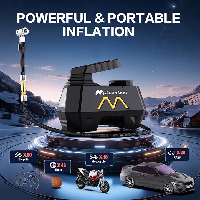 Tire Inflator Portable Air Compressor, Air Pump for Car Tires-9.84 Ft Cord,12V DC-Powered Auto Pump with Digital Pressure Gauge,Emergency LED Light, Car Accessories for Motorcycle Bicycle Ball Balloon