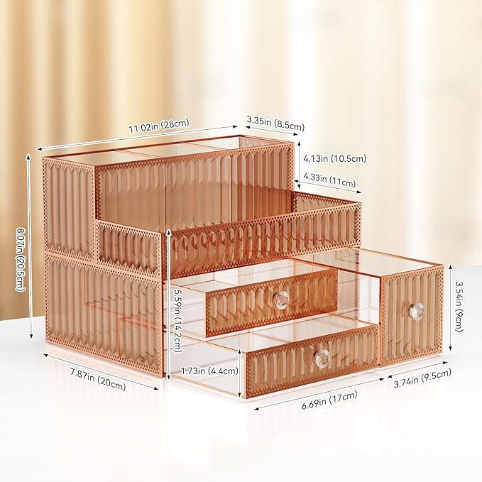 Makeup Organizer Golden- Tempered Glass Vanity Organizer for Cosmetics, Skincare, Hair Tools, Brushes, Perfume - Multipurpose