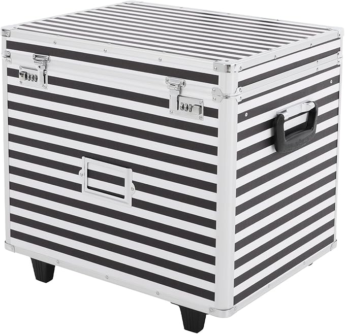 Locking File Box Aluminum Alloy Portable Storage Case with Telescopic Handle Mobile File Organizer with Combination Lock Roll