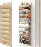20-25 Pairs Over the Door Shoe Organizer, Clear Pockets Shoe Rack for Closet Door, 10-Tier Hanging Shoe Rack for Boots, Behin