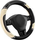 Road Comforts Leather Steering Wheel Cover - Made with PVC Leather - Anti-Slip, Universal Fit 14 1/2 inches to 15 inches - Mi