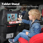 2PCS Car Backseat Organizer with 10" Tablet Holder, Waterproof Oxford Fabric Auto Back Seat Protector Kick Mat, Multi-Pocket Back Seat Organizer Storage, Travel Car Accessories (With Tray)