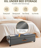 4 Pack Under Bed Storage with Wheels, Adjustable Height Storage Containers, 10 inches Large Capacity Rolling Underbed with Li
