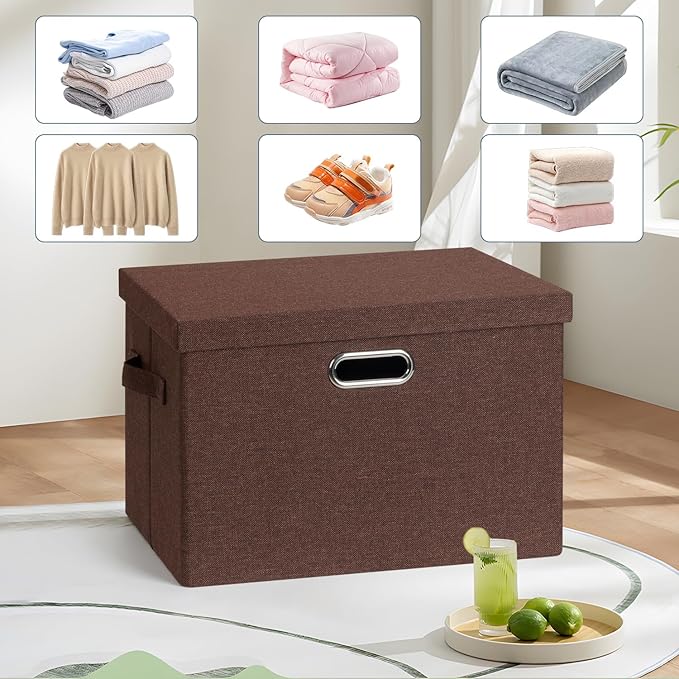 Graciadeco Large 17" 36 Quart Collapsible Stackable Storage Bins with Lids, 3 Packs Dark red Foldable Fabric Closet Storage B