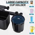 Car Headrest Backseat Storage Box with 2 Cup Holders, Back Seat Car Organizer 5"-13" Tablet Phone Holder with Hook, Adjustable 3-in-1 Multifunctional Car Essential Food Tray for Travel Accessories