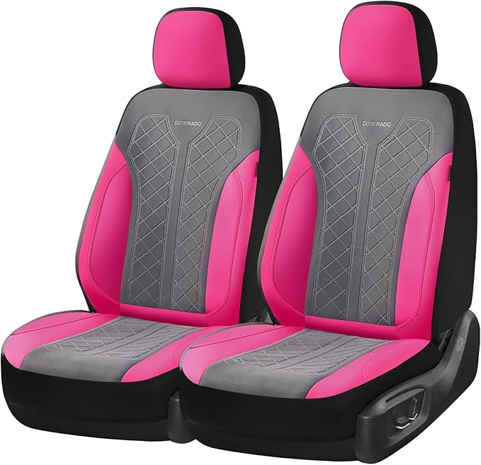 Coverado Car Seat Covers 2-Pack, Luxury Front Seat Covers, Automotive Car Seat Protectors, Pink Seat Covers Universal Fit for