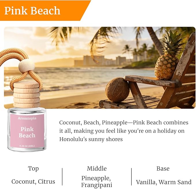 Car Air Freshener Hanging 2 Pack, Aromtopia Pink Beach Essential Oil Diffuser for Cars, Cute Car Accessories for Women & Men,