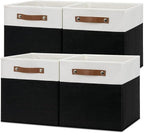 Temary Foldable Storage Cubes Set of 4 - Organizers with Handles, Decorative Storage Boxes for Home, Office (White&Black)