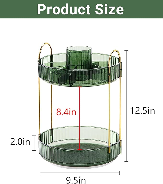 Asayuee 360 Rotating Makeup Organizer,2 Tier Large Capacity Make Up Organizers and Storage,Skincare Perfume Vanity Organizers