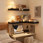 23.6 inch Black Floating Shelves Set of 2, Solid Wood Wall Mounted Shelves, Heavy Duty Display Storage Shelves for Bedroom, L