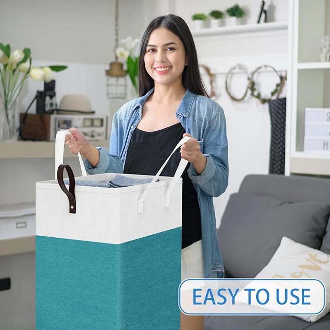 HomeHacks 90L Large Rolling Laundry Basket, Laundry Hamper with 4 Smooth Wheels, Collapsible Waterproof Clothes Basket, Frees