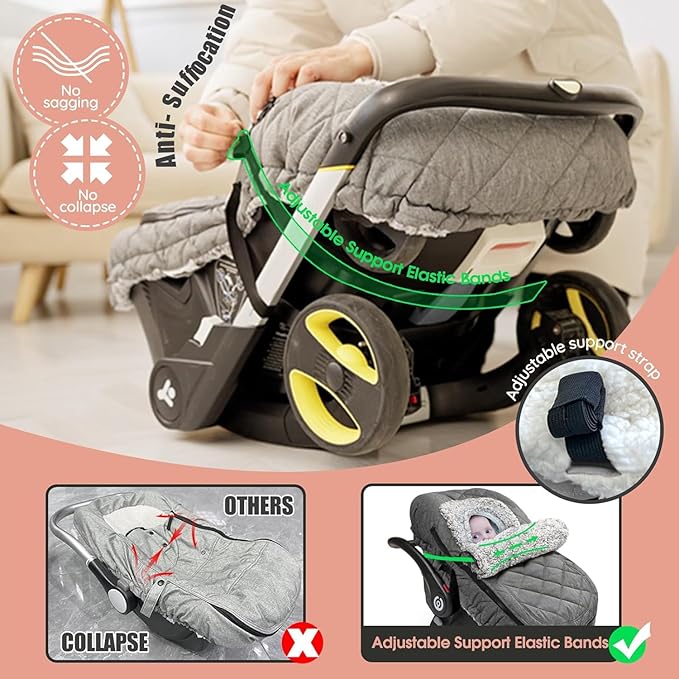ACRABROS Car Seat Cover Baby: Winter Infant Carseat Canopy for Boy Girl Newborn, Zipper Peeping Window, Warm Cozy Cold Weathe