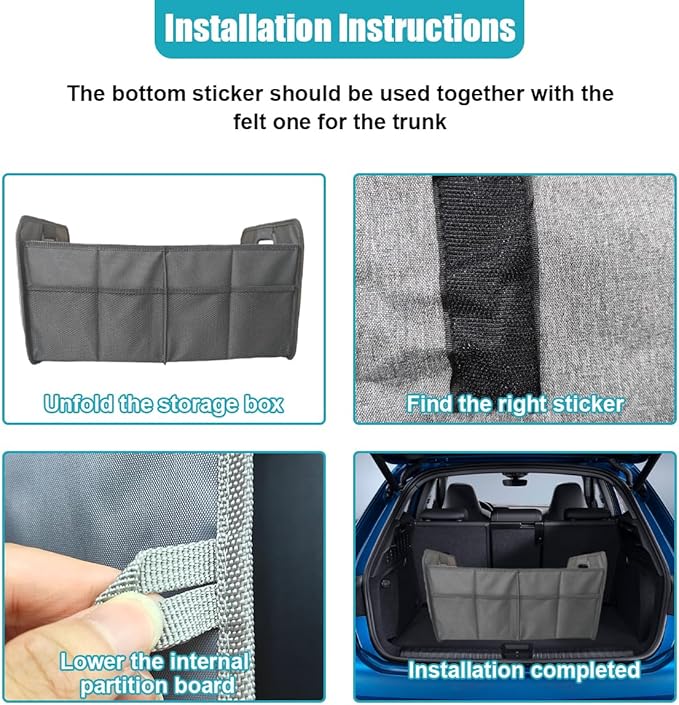 Car Trunk Organizer, Collapsible Multi-Compartment Auto Storage Box with 4 Pockets, Waterproof Oxford Fabric Car Trunk Container