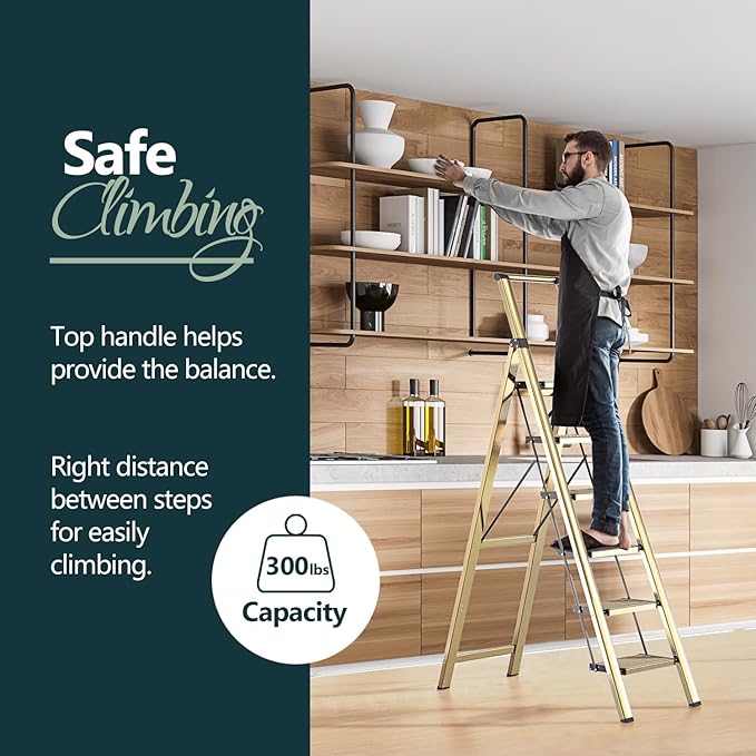 WOA WOA 6 Step Ladder, Lightweight Folding Ladder with Non-Slip Wide Pedals, Ladder with Safe Grip Handle, Easy to Open and C
