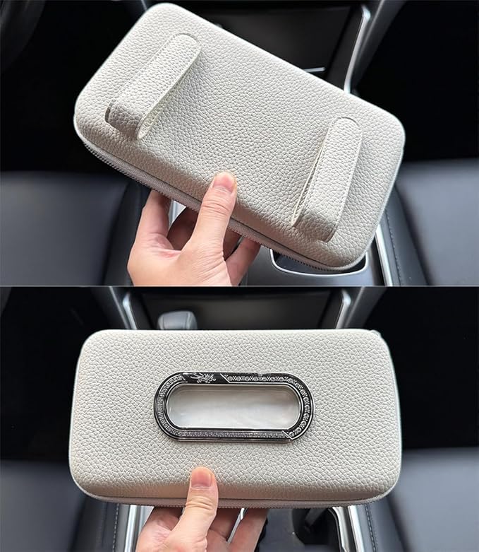 Car Tissue Holder, Sun Visor Napkin Holder, Car Visor Tissue Holder, Luxury PU Leather Backseat Tissue Case Holder (Grey)