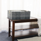 Fabric Storage Bin Box Collapsible Cotton Linen Storage Cube with Wooden Handles Rectangular Decorative Home Organizer Clothe