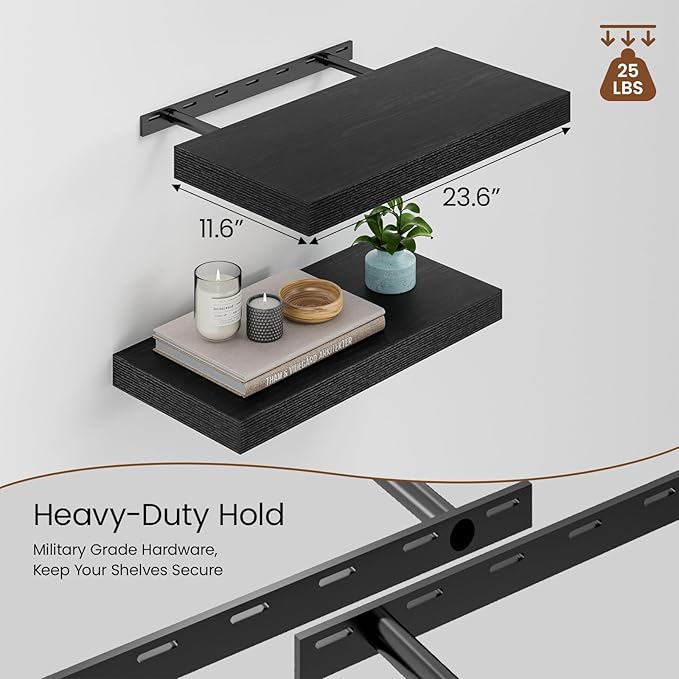 Heimlove 12inch Deep Floating Shelves for Wall, Mounted Shelves 24" W x 12" D x 1.5" H, wall Shelf for Bedroom Living Room Ba