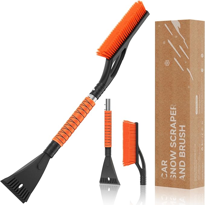 DMJN [2026 Upgraded 27'' Snow Brush and Ice Scrapers for Car Windshield [One-Wipe Clean] Detachable Snow Brush for Car with Ergonomic Foam Grip for Cars, Trucks, SUVs