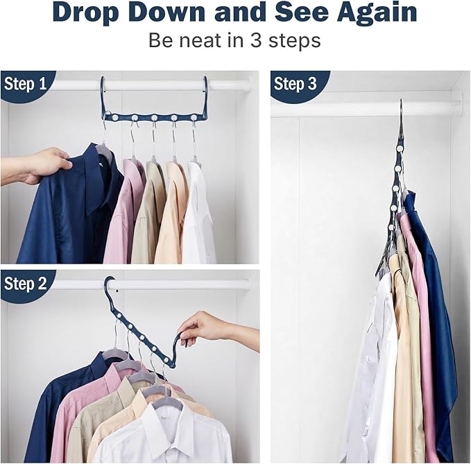 HOUSE DAY 10 Pack Closet Organizers and Storage with 5 Holes for Cascading, Multipurpose, Space Saving Hanger Organizer, Clos