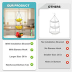 3 Tier Hanging Fruit Basket with Banana Hook, 34-Inch Heavy-Duty Wire Hanging Basket, Wire Vegetable Produce Organizer with I