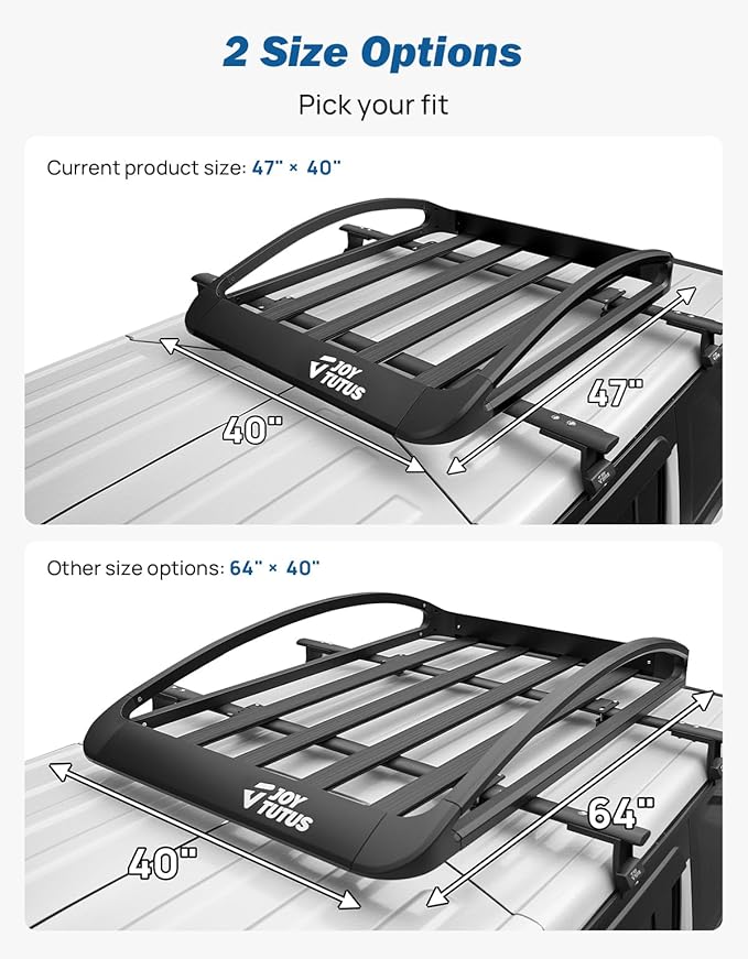 JOYTUTUS Rust-Resistant Aluminum Roof Cargo Basket, 47" x 40" x 8", Lightweight Roof Rack Carrier, Universal Roof Cargo Basket with 150 lbs Load Capacity, Fits SUVs, Trucks, and Cars, Black