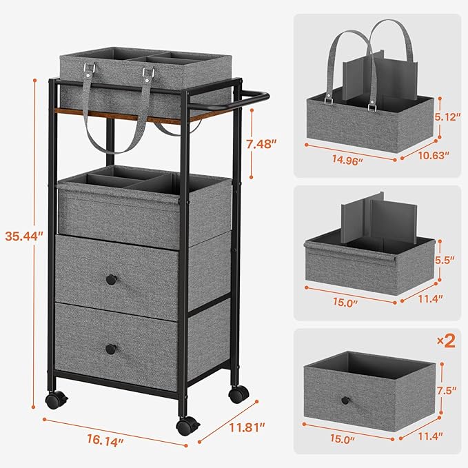 Modanais Baby Diaper Caddy Organizer Cart with Drawers - 3In1 Rolling Storage Cart with Wheels, Removable Diaper Caddy, Detac